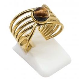 Anillo Acero Inox. 6 líneas OJO TIGRE